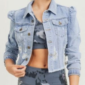 Puff Shoulder Crop Jean Jacket